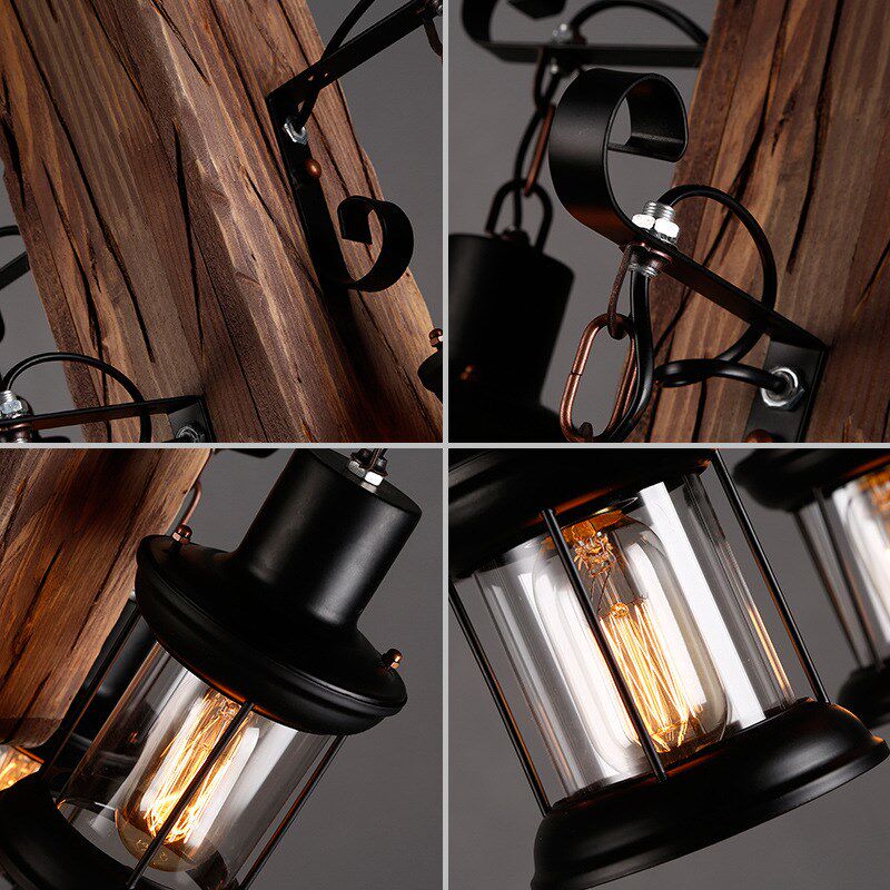 新品Retro Indujstrial Solid Wood Chandeliers American Rural