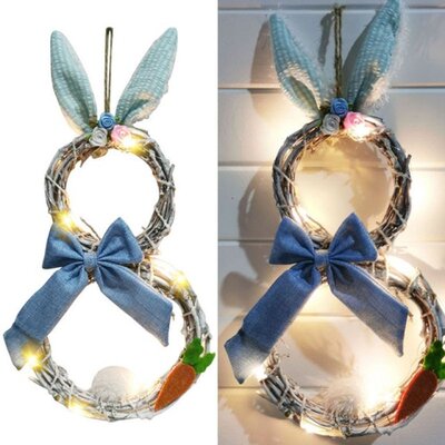 极速Handmade Rattan Easter Bunny Rabbit KWreath Door Hanging