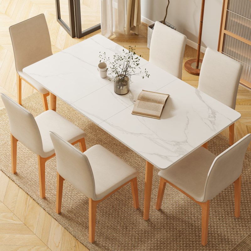 极速北欧风餐桌椅组合可伸缩岩板实木饭桌电磁炉餐桌小Y户型家用
