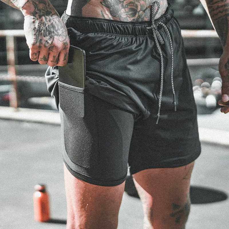 新品Doubcle layer Jogger Shorts Men 2 in 1 Short Pants Gyms