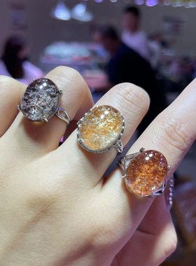 极速天然幽灵蛋面戒指r女款 白铜镀银活口镶嵌 Y1319