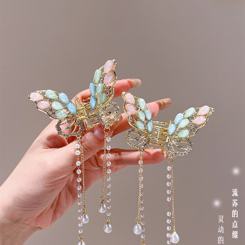 极速发夹女2023l新款后脑勺儿童轻奢蝴蝶流苏头饰童夹子发卡发抓