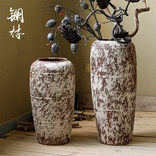 极速落地陶瓷复古花瓶客r厅装饰粗陶侘寂风做旧陶罐插干花民宿家