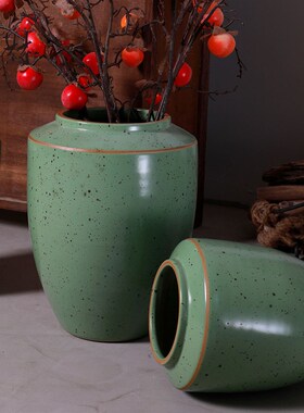 极速新古典花瓶绿色瓷瓶中式家y居客厅插花陶罐玄关装饰茶室复古