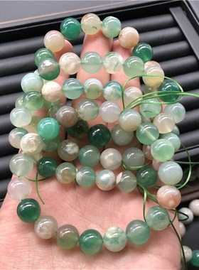极速天然绿樱花玛瑙手链 冰种飘花玉髓单圈绿色W水晶手串男女