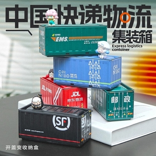 箱铁皮小型收纳盒桌面微缩模型摆件铁盒 物流小模型轻奢高颜值集装