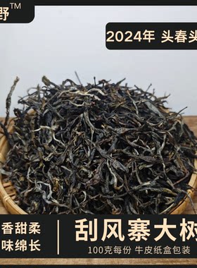 普洱茶生茶易武刮风寨头春头采大树100克装2024年牛皮纸盒装