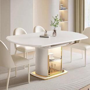 奶油风岩板折叠餐桌椅2026新款家用小户型现代简约轻奢可变方圆桌