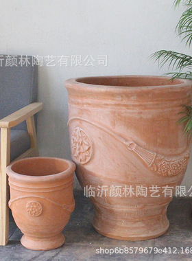 美式花盆乡村文艺陶盆绿植景观盆高脚花盆花杯花钵粗陶盆红陶欧式