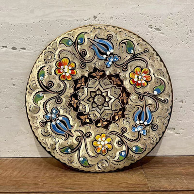 土耳其进口传统手工制作铜雕刻彩绘宫廷风装饰挂盘家居饰品摆盘