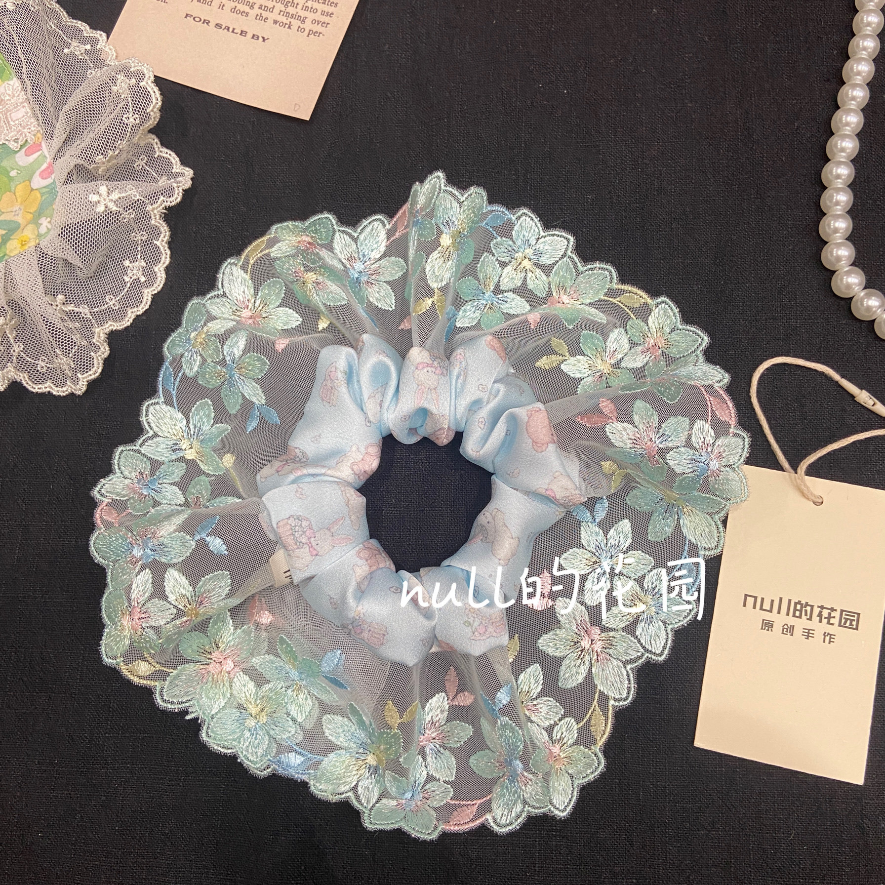 null的花园 蓝色舞鞋原创韩式ins蕾丝发圈少女柔甜美发圈