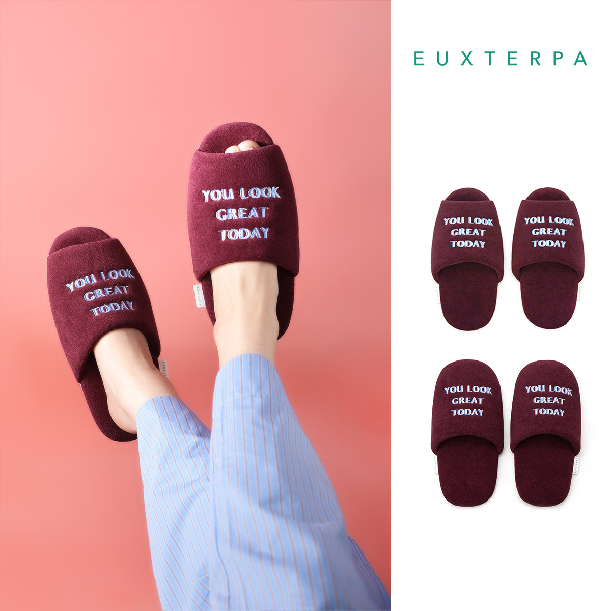EUXTERPA欧特帕地板拖居家拖喜庆结婚晨袍红色室内棉拖鞋静音防滑