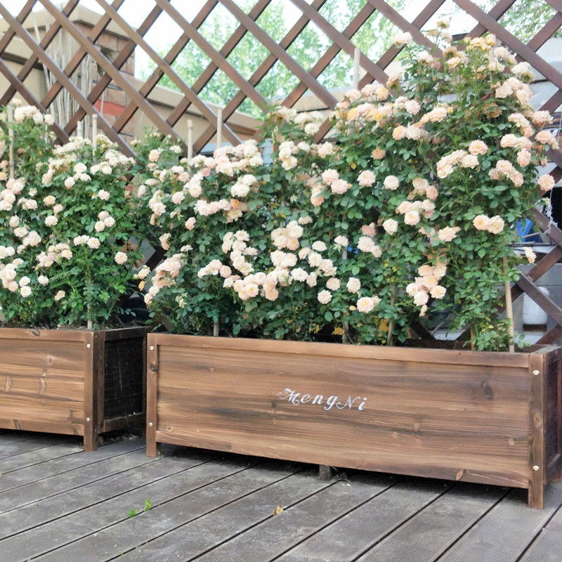 花盆花箱长方形碳化防腐木花盆阳台种菜盆白色木桶田园风花槽花器