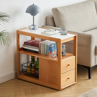 沙发边柜侧边柜岩板边几方茶台小茶几客厅夹缝窄实木移动带轮茶桌