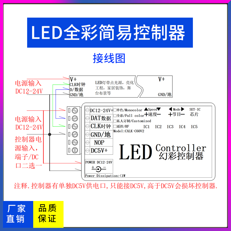 LED幻彩简易g控制器 可控多款IC 灯条 模组 灯串 灯带灯具全彩驱