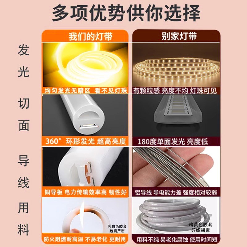 柔性灯带led灯条客厅圆形v户外防水带开关氛围广告工程亮化线条灯