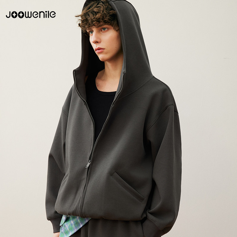 JOOWENILE连帽灰色卫衣女运动休闲廓形感空气层宽松连帽拉链外套,男装,卫衣,淘宝优惠券,粉丝福利购,淘宝优惠卷