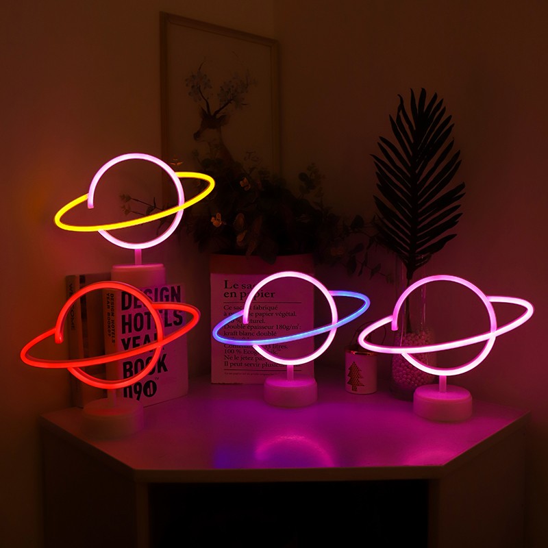 ins新款LEDj底座星球霓虹灯宇宙造型灯卧室摆件网红装饰小夜灯