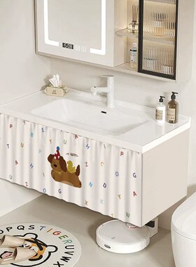 洗手台挡水帘免打孔卫生间洗漱z台杂物柜拉帘遮挡布防尘防潮遮丑