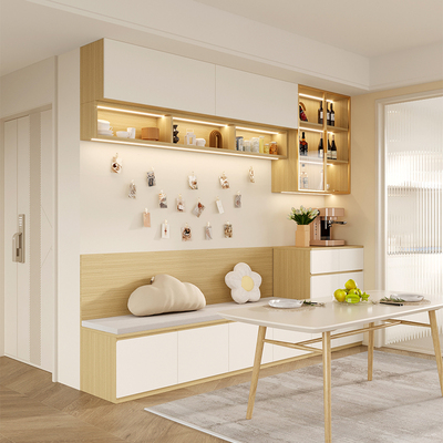 餐边柜实木客厅卡座吊柜一体靠墙高柜置物架定制日式原木风储物柜