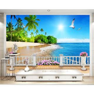 大自然背景3d立体贴画海景电视沙发墙纸自粘壁画风景装饰墙画墙面