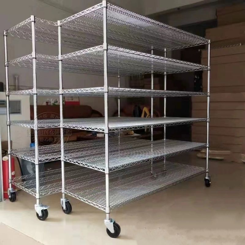 线网货架多层可调节带轮可移动家用阳台储物架厨房加厚落地置物架