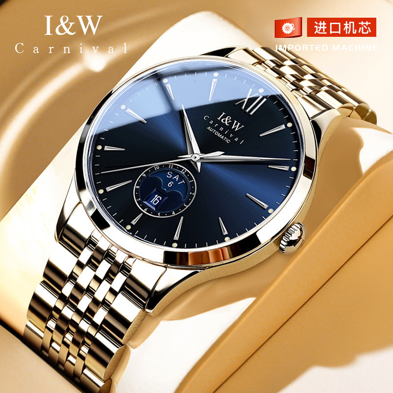 瑞士iw爱沃驰简约男士手表机械表全自动进口机芯精钢品牌男款腕表