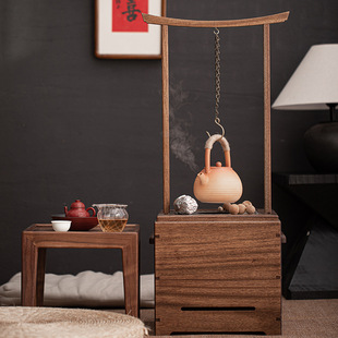 胡桃木火钵碳炉实木家用煮茶炉烤火炉原木新中式 围炉煮茶炭火炉