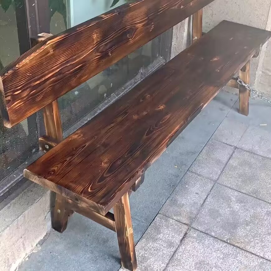 户外实木靠背长条凳餐厅咖啡酒吧
