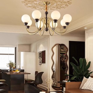 全铜法式 复古高端大气卧室灯具 吊灯中古胡桃木色餐厅大厅主灯美式