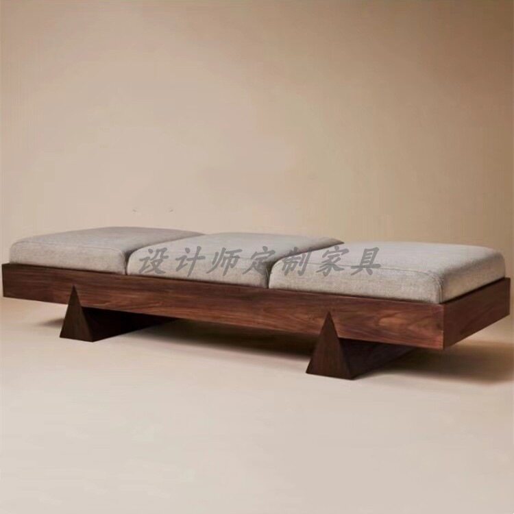 中古实木布艺沙发凳简约现代客厅长条凳设计师衣帽间穿衣换鞋凳子