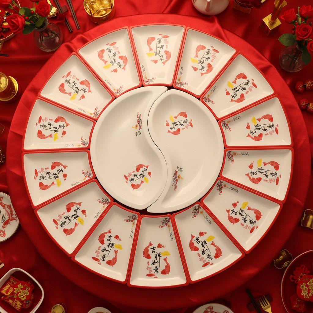 网红圆桌大拼盘组合盘子盘子年夜饭拼盘摆盘家用餐桌客厅酒席盘子