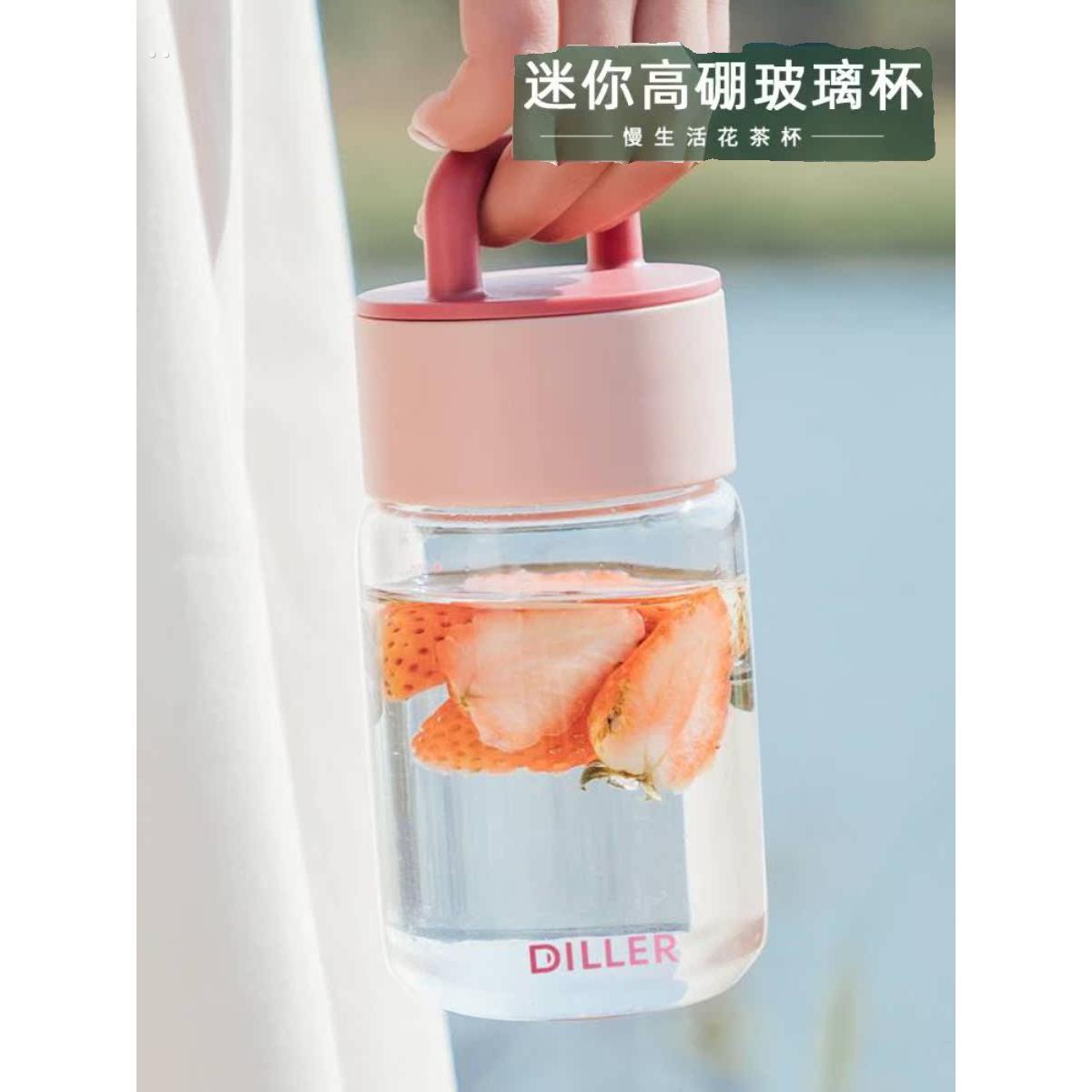 高硼硅单层玻璃杯女生简约高颜值刻度水杯小巧花茶杯子便携耐高温