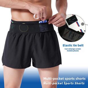 男子运动短裤,轻型弹性多口袋马拉松跑田径专业训练内衬三分之一