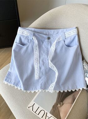 春夏多巴胺蕾丝花边系带半身裙女2025新款遮胯显瘦走光字短裙