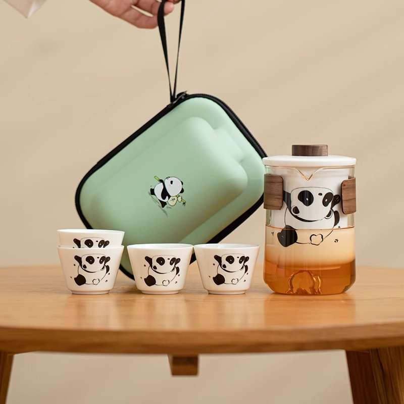 熊猫旅行茶具便携式茶具套装高端快客杯茶杯一人户外露营喝茶装备