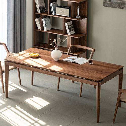 北欧简约黑胡桃木餐桌全实木家用客厅大工作台书桌办公桌现代饭桌