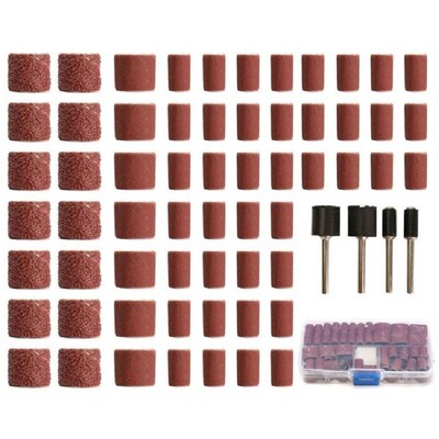 100PC大小砂纸圈套装 （96个砂圈+4个杆）砂筒芯轴砂纸圈橡胶打磨