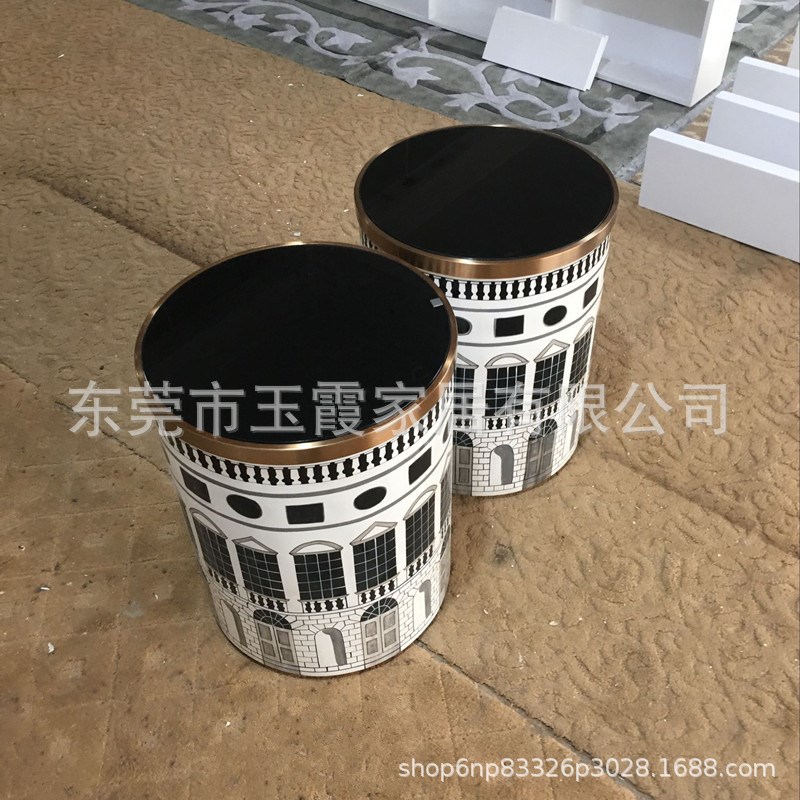 客厅钢化玻璃个性大师手绘角几轻奢沙发边几卧室创意圆形床头桌子