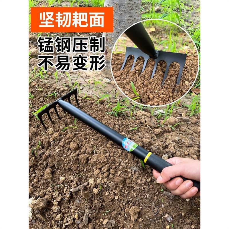 锰钢小耙子园艺开荒翻地松土种菜家用赶海扒草农用搂草铁钉耙图片