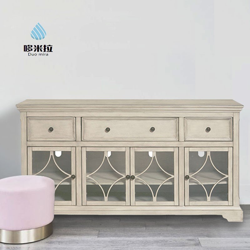 美式仿古白做旧实木餐边柜法式乡村餐厅碗橱柜茶水柜收纳储物酒柜