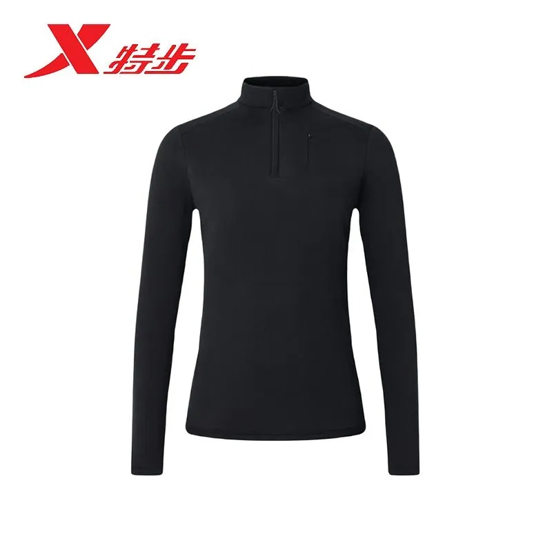 特步女士立领长袖针织运动上衣