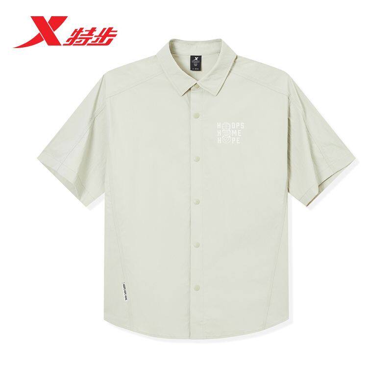 特步短袖衬衫男2026新款夏工装风篮球休闲运动上衣9742291A0305