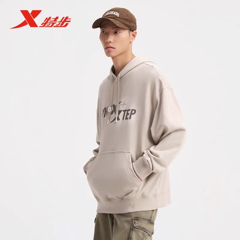特步运动连帽卫衣男女同款2024秋季新款时尚印花上衣976327930246