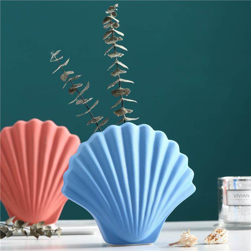 北系欧莫兰迪色壳贝花瓶001626摆件摆民宿儿童房书柜软装饰品陶瓷