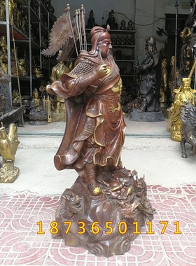 纯铜武财神九龙关公大号令旗立竖刀站龙座关羽办公室公司镇宅摆件