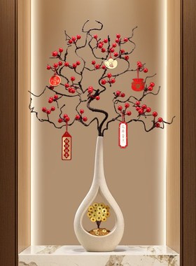 入户玄关造景陶瓷花瓶迎客松客厅旺宅壁龛细长竖高级感装饰艺术品