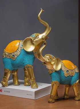 大象桌面摆件一对树脂工艺品w客厅电视柜酒柜玄关桌面家居装饰摆