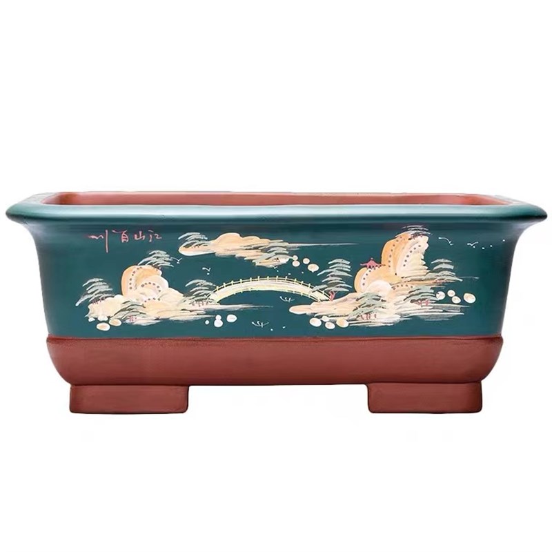 紫砂花盆长方形盆景金q弹子榕树黑松梅花雀舌海棠盆栽室内桌面阳