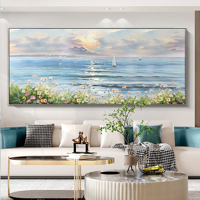 高端宣绒布钻石画k满钻奶油风2025新款客厅5d钻石绣海边日出
